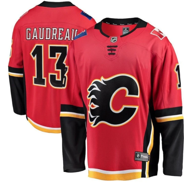 Men Johnny Gaudreau Calgary Flames Breakaway Player Jersey Red by Hockey David