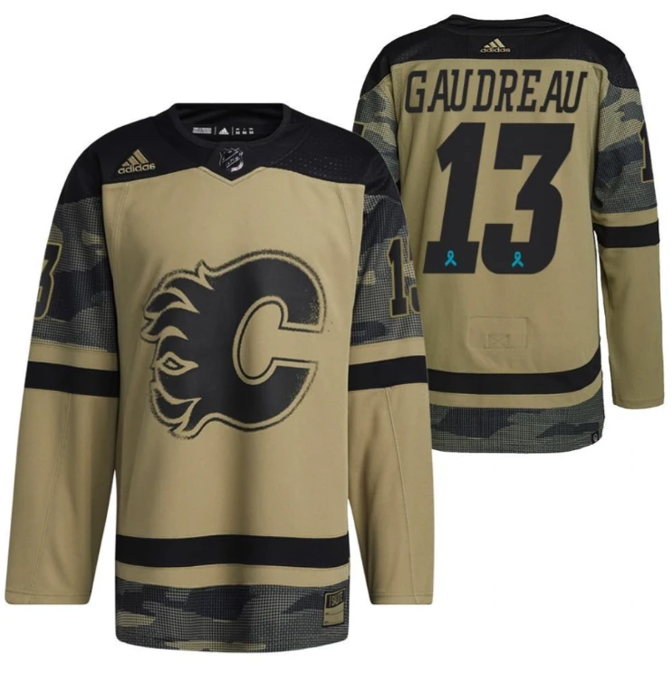 Men Johnny Gaudreau Flames 2021 CAF Night Camo Canadian Armed Force Jersey 13 Jersey by Hockey David