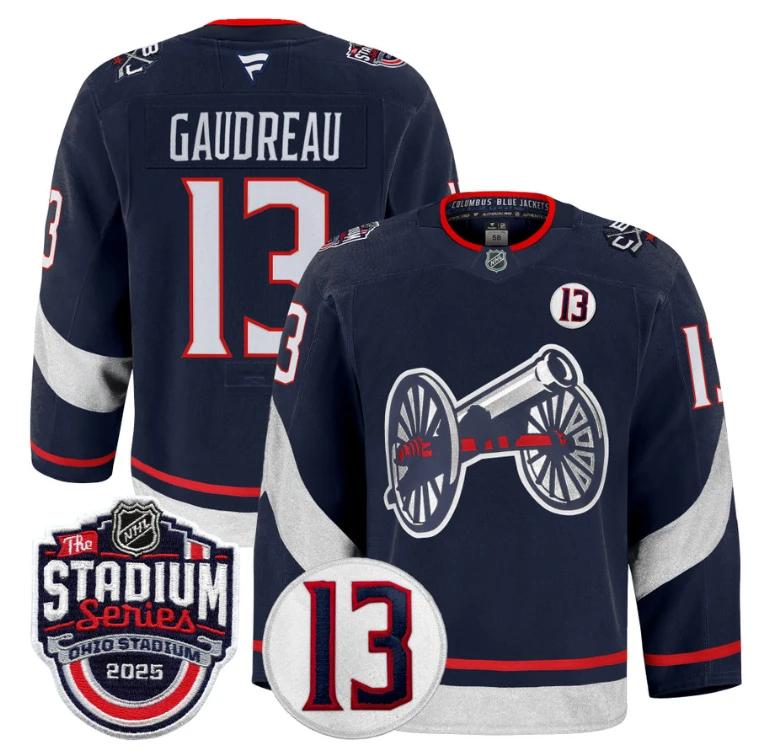 Men Johnny Gaudreau Jersey #13 Columbus Blue Jackets 2025 Stadium Series Navy by Hockey David