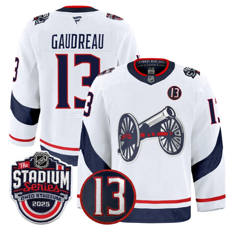 Men Johnny Gaudreau Jersey #13 Columbus Blue Jackets 2025 Stadium Series White by Hockey David