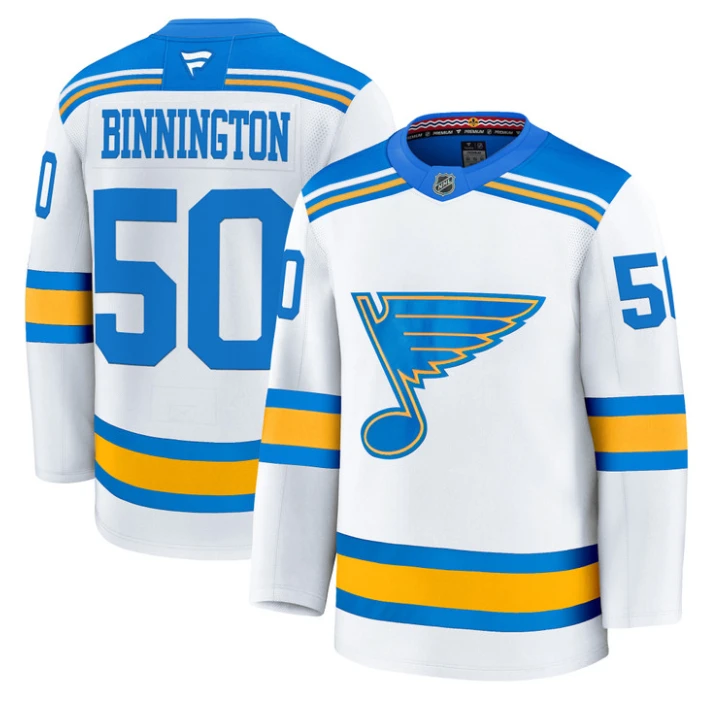 Men Jordan Binnington Jersey #50 St. Louis Blues 2025-26 Premium Stitched White by Hockey David