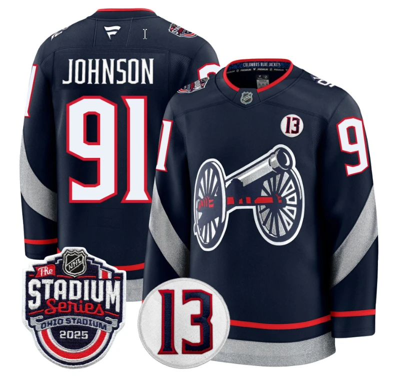 Men Kent Johnson Jersey #91 Columbus Blue Jackets 2025 Stadium Series Stitched by Hockey David