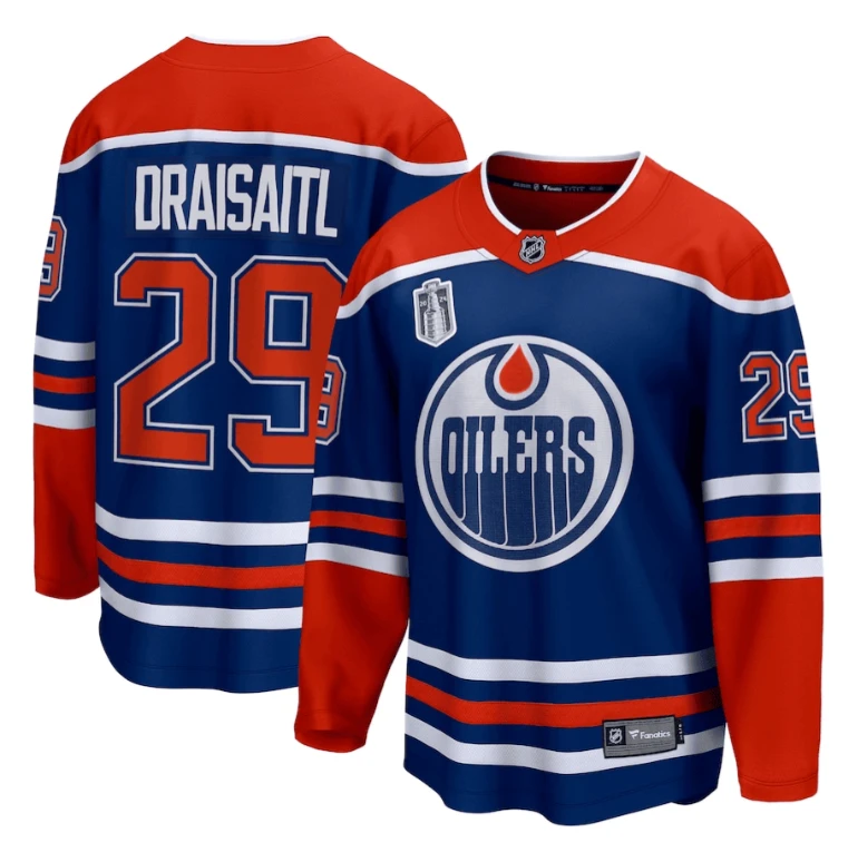 Men Leon Draisaitl 29 Edmonton Oilers 2024 Stanley Cup Final Home Breakaway Player Jersey Royal by Hockey David