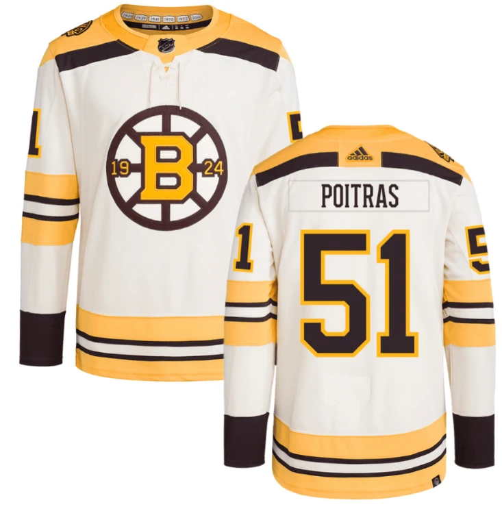 Men Matthew Poitras 51 Boston Bruins 100th Anniversary Primegreen Third Men Jersey Cream by Hockey David