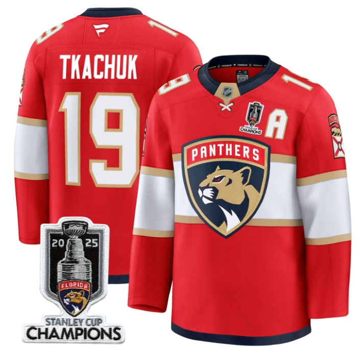 Men Matthew Tkachuk Jersey #19 Florida Panthers 2025 Stanley Cup Champions Red by Hockey David