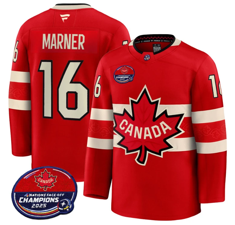 Men Mitch Marner Jersey #16 Canada 4 Nations Face-Off 2025 Champions V2 Red by Hockey David