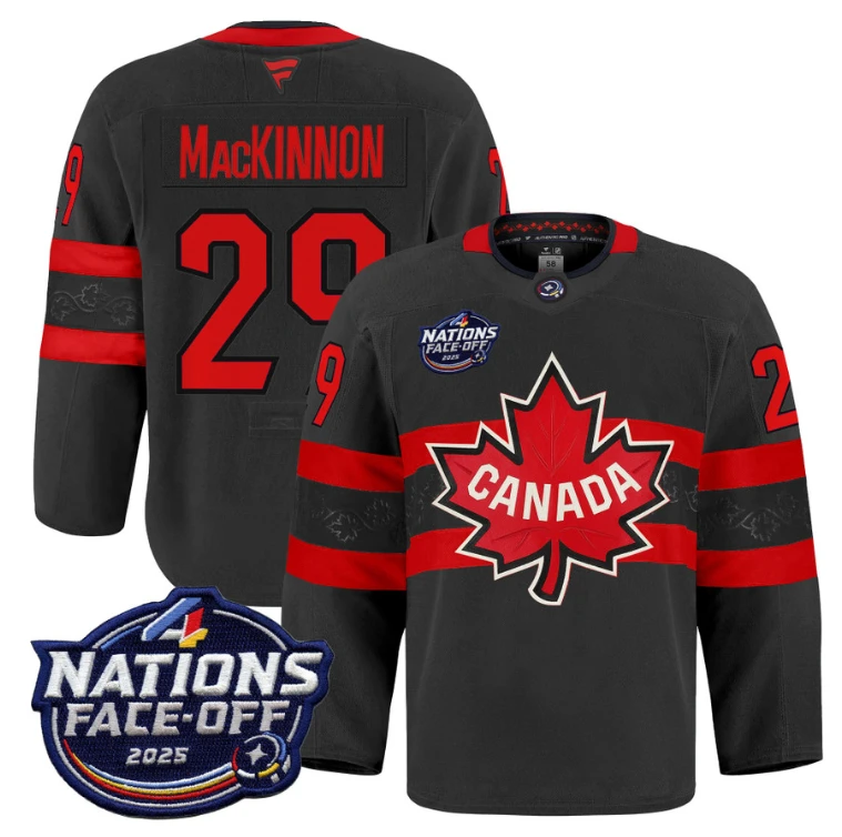 Men Nathan MacKinnon Jersey #29 Canada 4 Nations Face-Off 2025 Pro Black by Hockey David