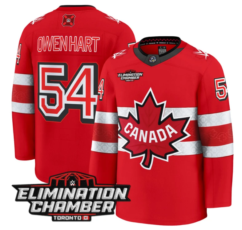 Men Owen Hart Jersey #54 Elimination Chamber Toronto 2025 Premium Stitched Red by Hockey David