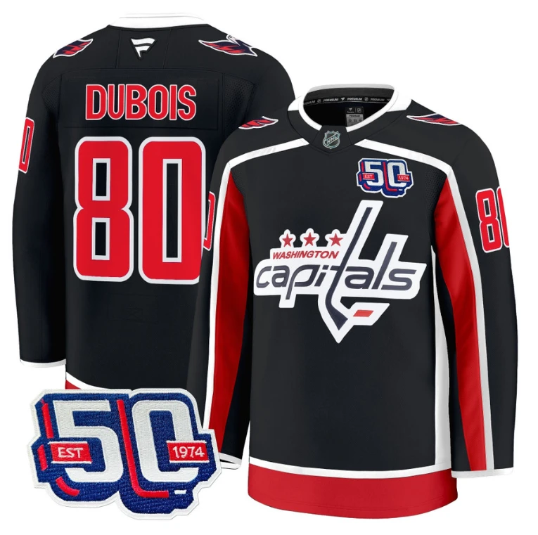 Men Pierre Dubois Jersey #80 Washington Capitals 50th Anniversary Stitched Black by Hockey David