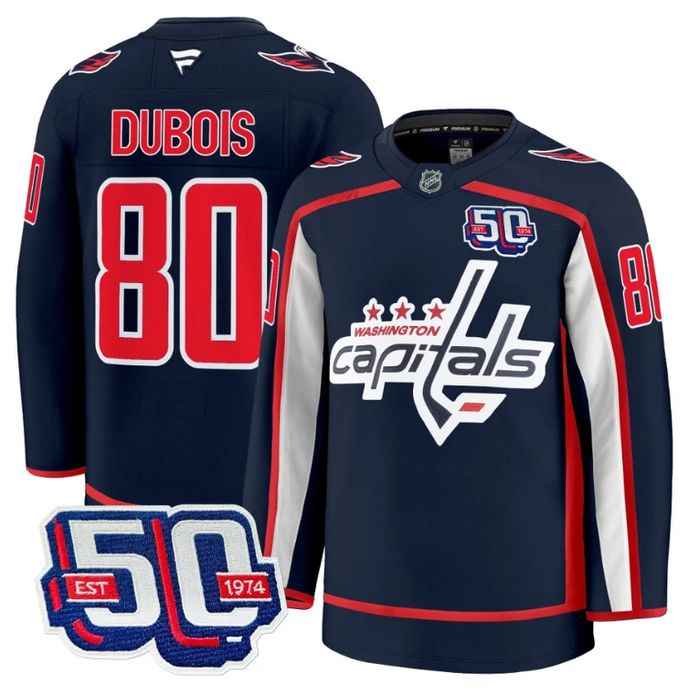 Men Pierre Dubois Jersey #80 Washington Capitals 50th Anniversary Stitched Navy by Hockey David