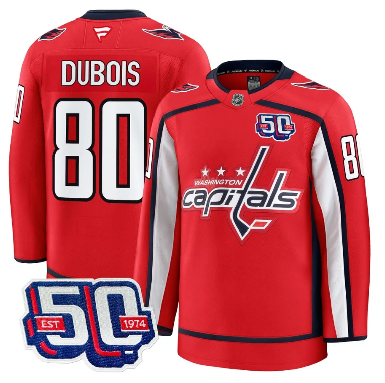 Men Pierre Dubois Jersey #80 Washington Capitals 50th Anniversary Stitched Red by Hockey David