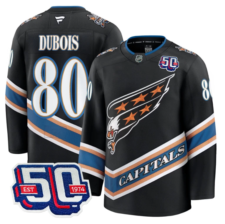 Men Pierre Dubois Jersey #80 Washington Capitals Eagle 50th Anniversary Black by Hockey David