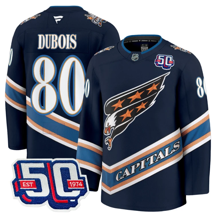 Men Pierre Dubois Jersey #80 Washington Capitals Eagle 50th Anniversary Navy by Hockey David