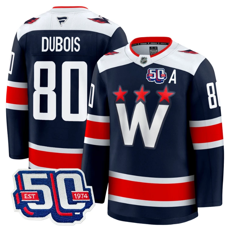 Men Pierre Dubois Jersey #80 Washington Capitals Team 50th V2 Stitched Navy by Hockey David