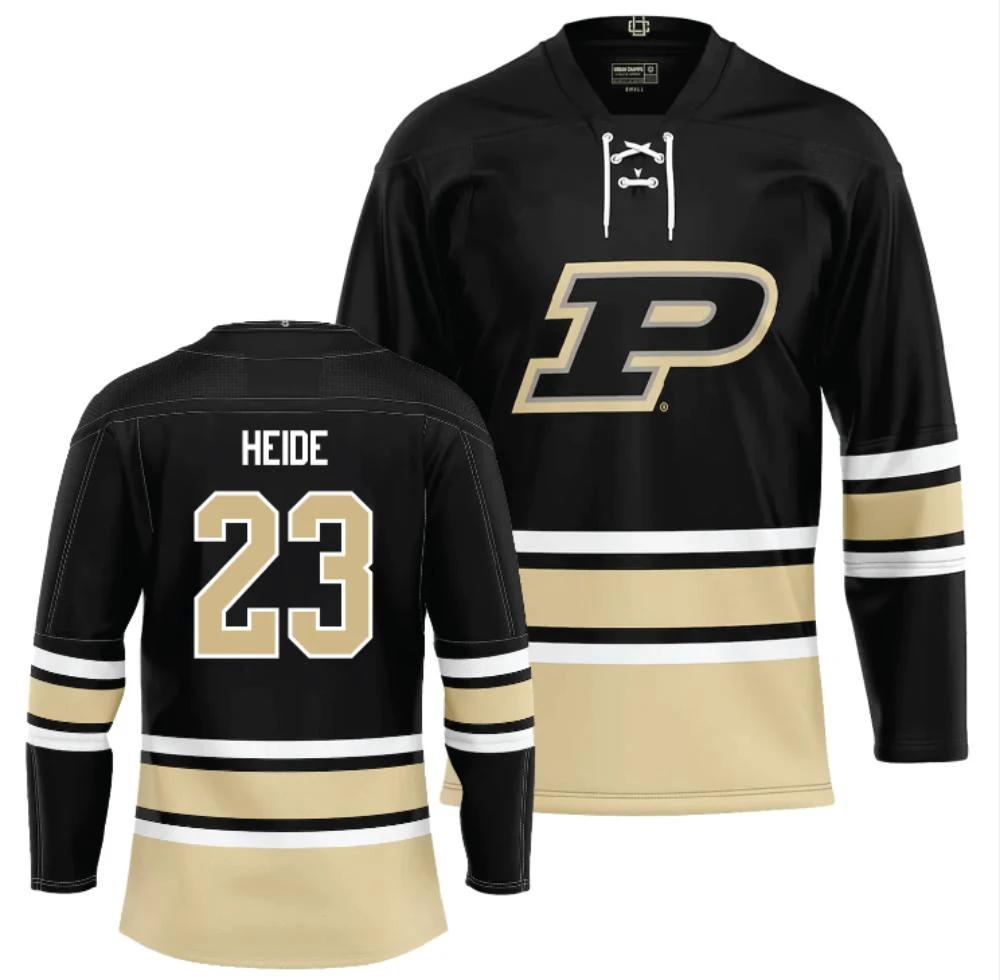 Men Purdue Boilermakers Camden Heide Jersey #23 Ice Hockey Black Stitched by Hockey David