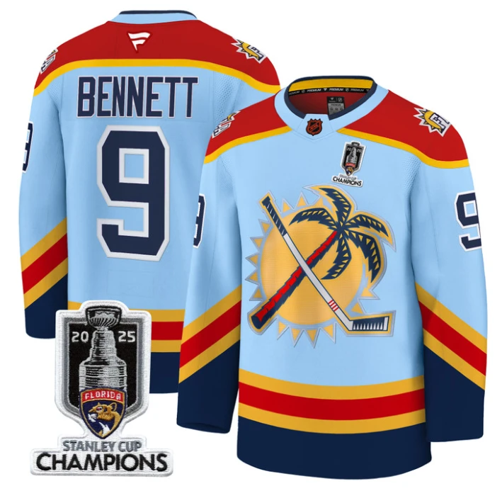 Men Sam Bennett Jersey #9 Florida Panthers 2025 Stanley Cup Champions Blue by Hockey David