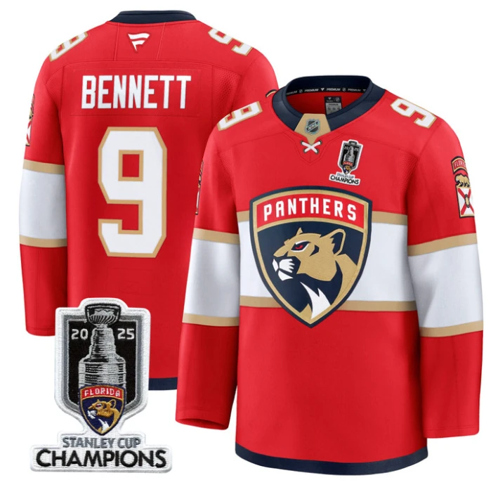 Men Sam Bennett Jersey #9 Florida Panthers 2025 Stanley Cup Champions Red by Hockey David