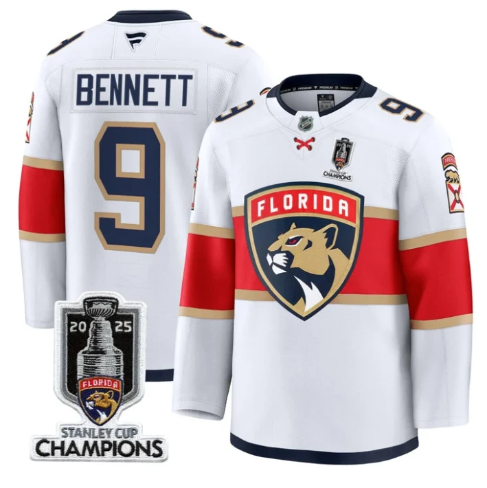 Men Sam Bennett Jersey #9 Florida Panthers 2025 Stanley Cup Champions White by Hockey David