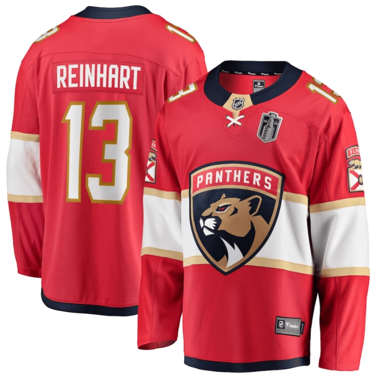 Men Sam Reinhart 13 Florida Panthers 2024 Stanley Cup Final Home Breakaway Player Jersey Red by Hockey David