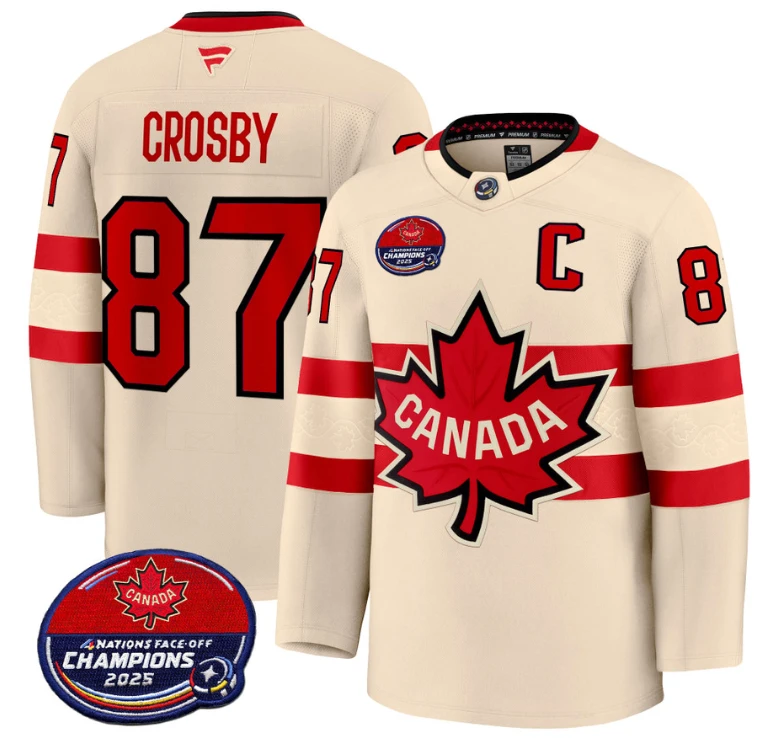 Men Sidney Crosby Jersey #87 Canada 4 Nations Face-Off 2025 Champions V2 Cream by Hockey David
