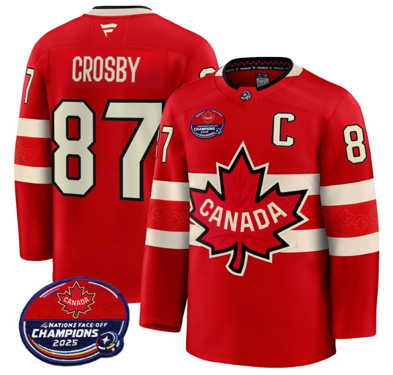 Men Sidney Crosby Jersey #87 Canada 4 Nations Face-Off 2025 Champions V2 Red by Hockey David
