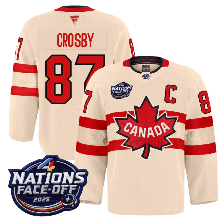 Men Sidney Crosby Jersey #87 Canada 4 Nations Face-Off 2025 Pro Stitched Cream by Hockey David