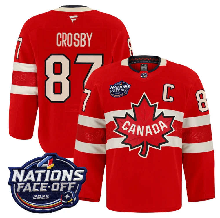 Men Sidney Crosby Jersey #87 Canada 4 Nations Face-Off 2025 Pro Stitched Red by Hockey David