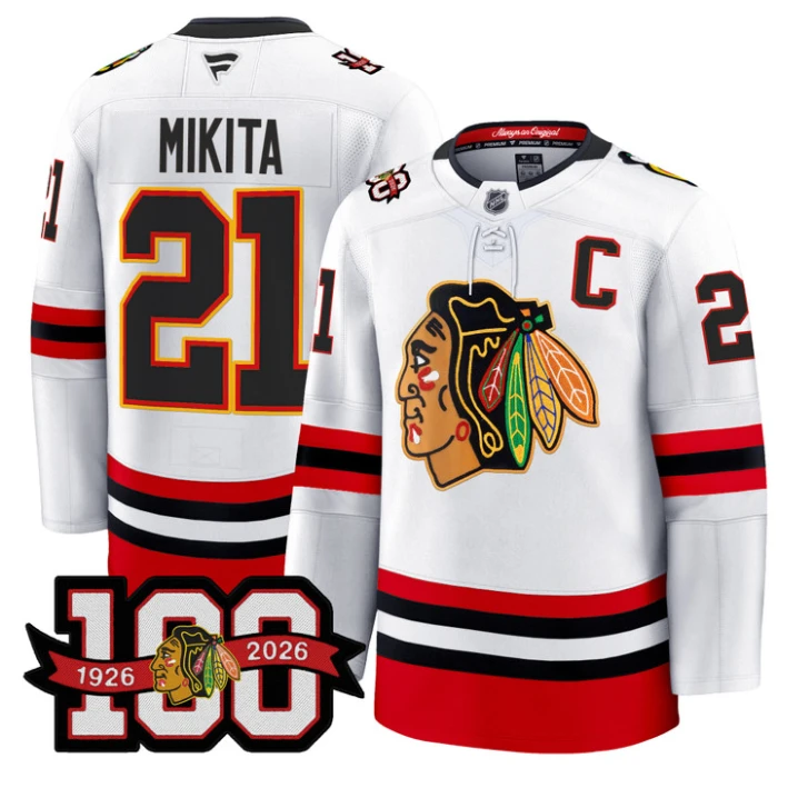 Men Stan Mikita Jersey #21 Chicago Blackhawks 100th Anniversary Stitched White by Hockey David
