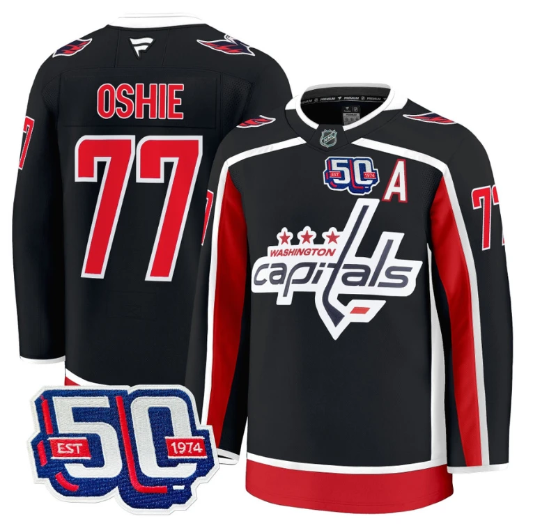 Men TJ Oshie Jersey #77 Washington Capitals 50th Anniversary Black by Hockey David