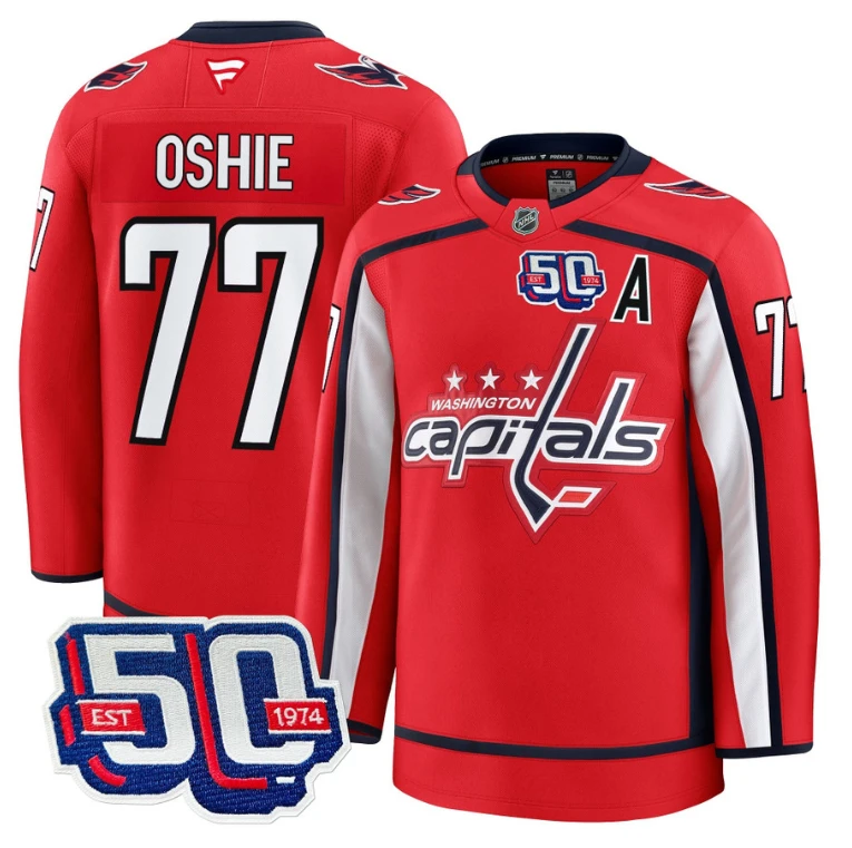 Men TJ Oshie Jersey #77 Washington Capitals 50th Anniversary Red by Hockey David