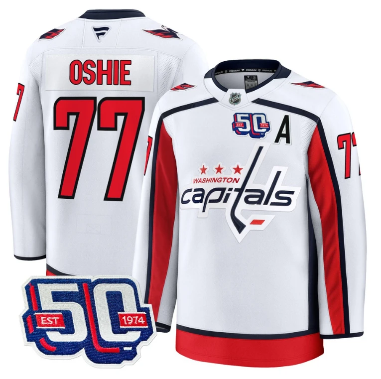 Men TJ Oshie Jersey #77 Washington Capitals 50th Anniversary White by Hockey David