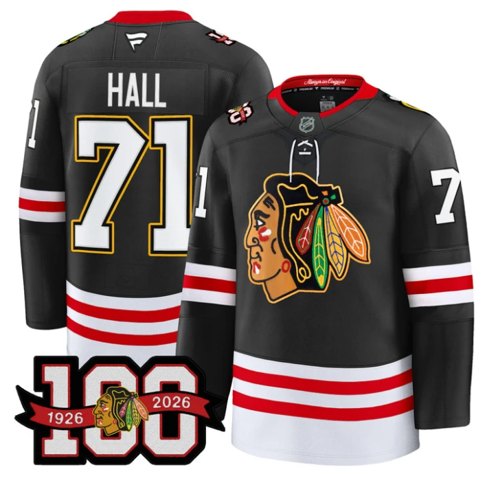 Men Taylor Hall Jersey #71 Chicago Blackhawks 100th Anniversary Stitched Black by Hockey David