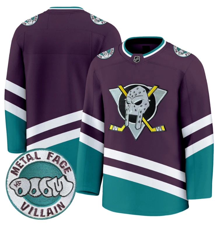 Men Team Jersey Anaheim Ducks MF Doom Metal Face Villain Patch Stitched by Hockey David