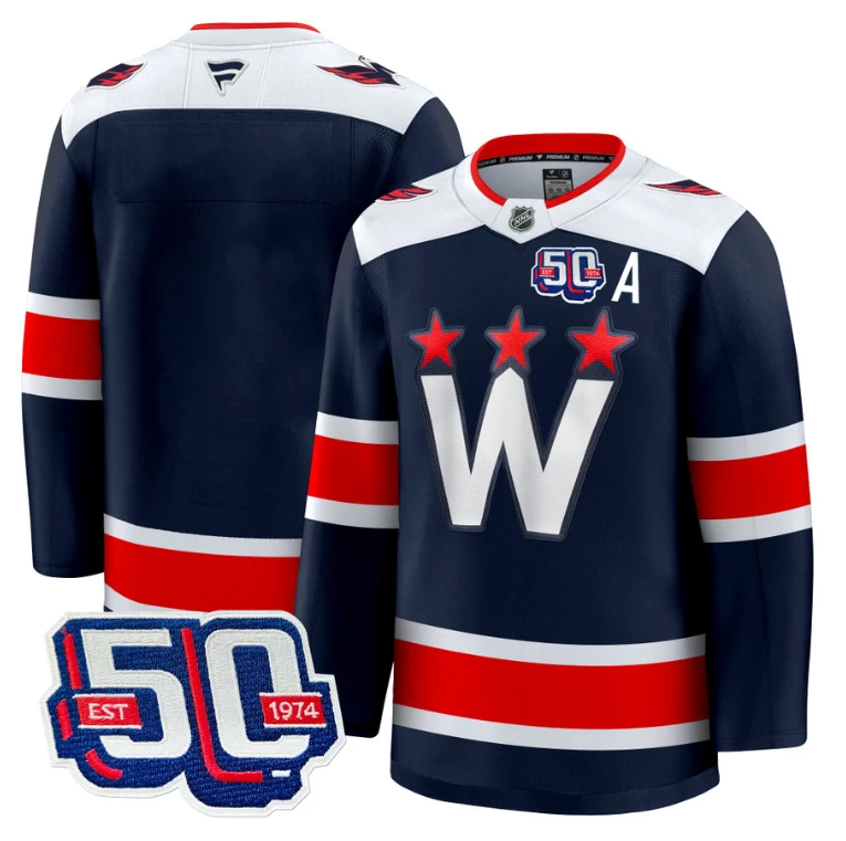 Men Team Jersey Washington Capitals 50th Anniversary Premium Stitched Navy by Hockey David