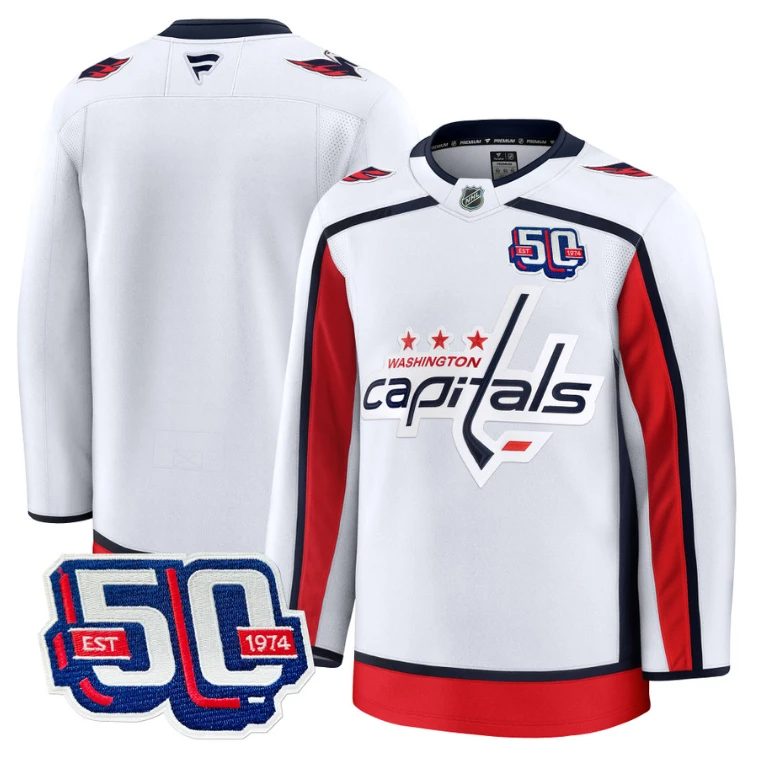 Men Team Jersey Washington Capitals 50th Anniversary Premium Stitched White by Hockey David