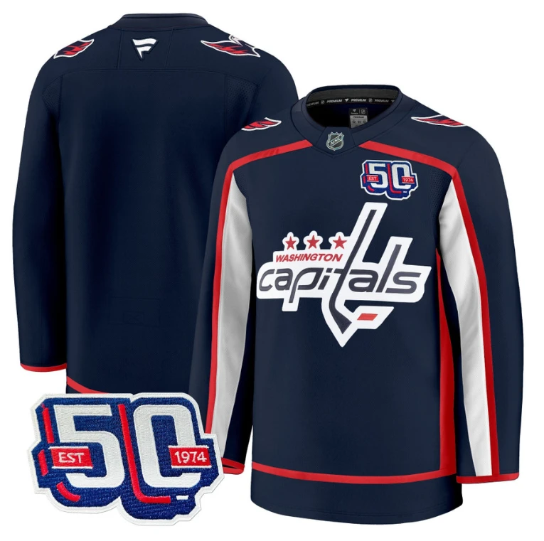 Men Team Jersey Washington Capitals 50th Anniversary Stitched Navy by Hockey David