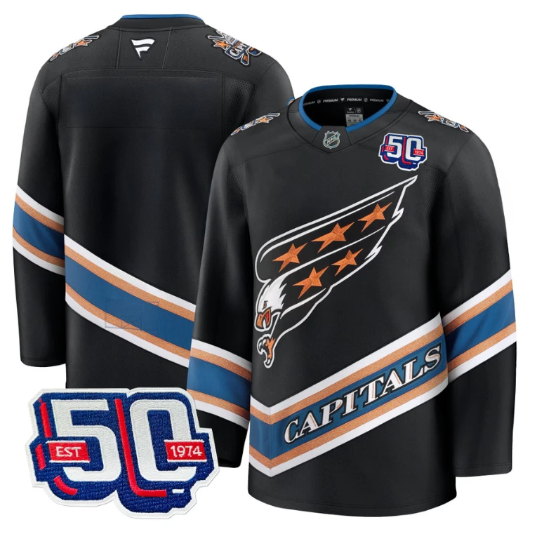 Men Team Jersey Washington Capitals Screaming Eagle 50th Anniversary Black by Hockey David