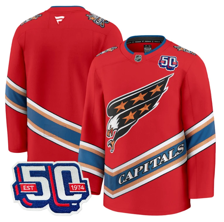 Men Team Jersey Washington Capitals Screaming Eagle 50th Anniversary Red by Hockey David