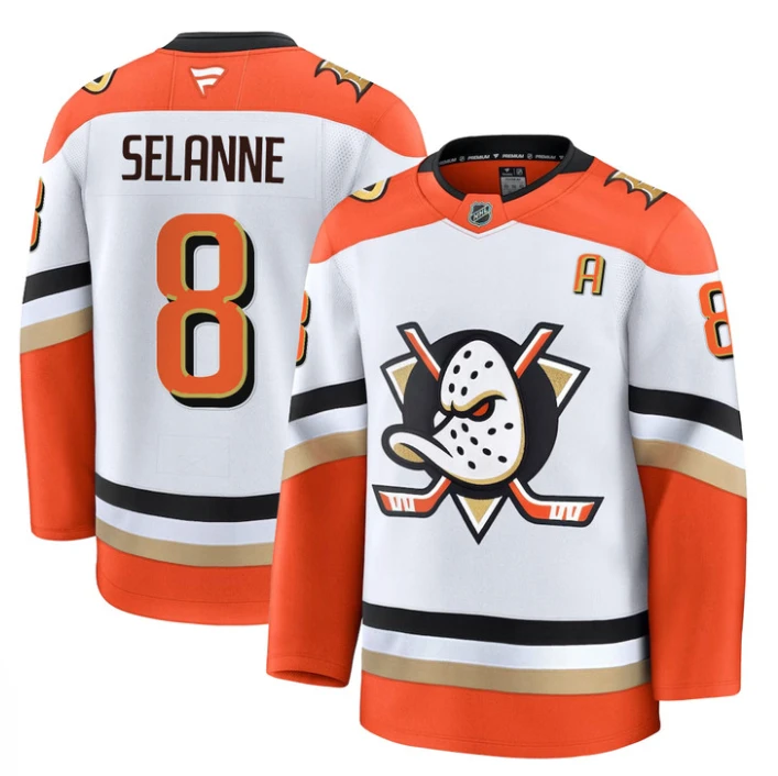 Men Teemu Selänne Jersey #8 Anaheim Ducks 2025 Premium Stitched Away by Hockey David
