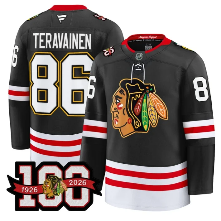 Men Teuvo Teravainen Jersey #86 Chicago Blackhawks 100th Anniversary Black by Hockey David