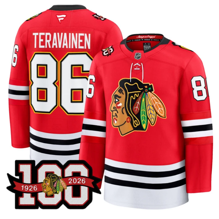 Men Teuvo Teravainen Jersey #86 Chicago Blackhawks 100th Anniversary Red by Hockey David