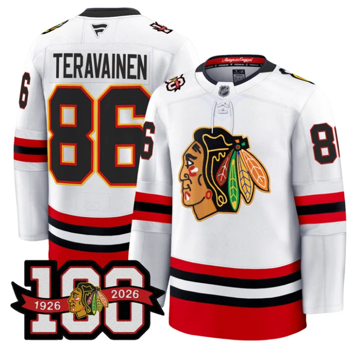 Men Teuvo Teravainen Jersey #86 Chicago Blackhawks 100th Anniversary White by Hockey David