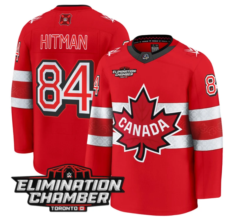 Men The Hitman Jersey #84 Elimination Chamber Toronto 2025 Stitched Red by Hockey David