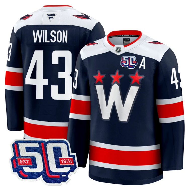 Men Tom Wilson Jersey #43 Washington Capitals 50th Anniversary Navy by Hockey David