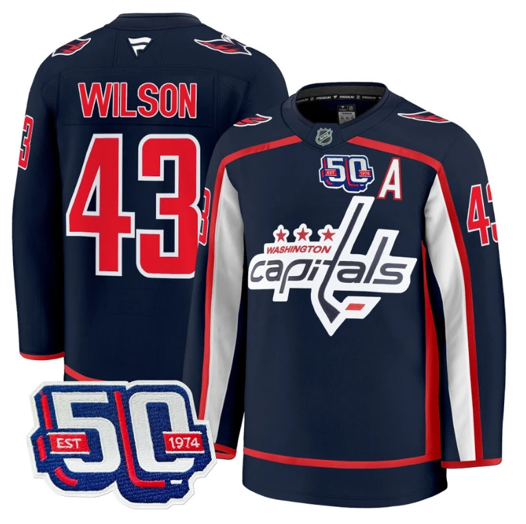 Men Tom Wilson Jersey #43 Washington Capitals 50th Anniversary Stitched Navy by Hockey David