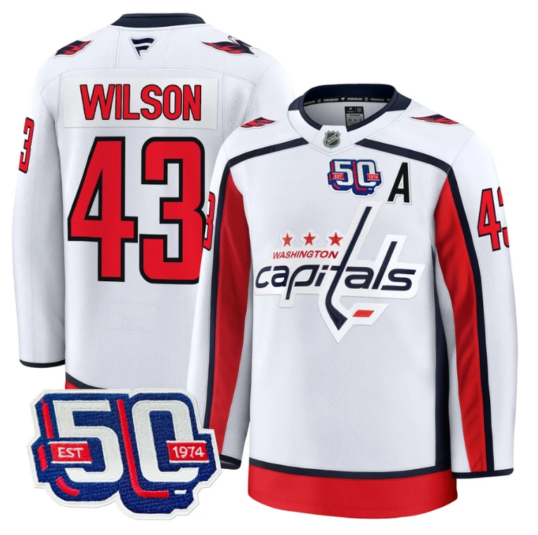 Men Tom Wilson Jersey #43 Washington Capitals 50th Anniversary Stitched White by Hockey David