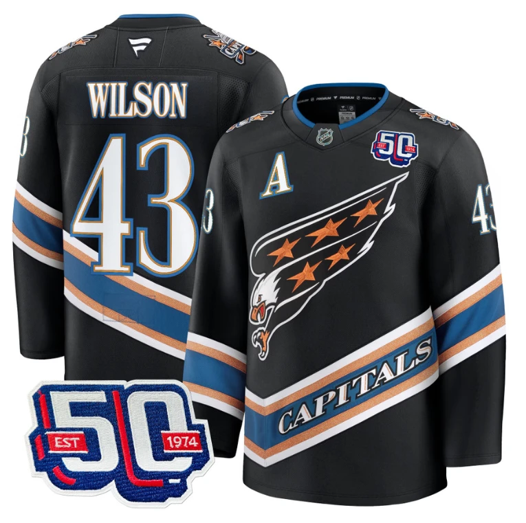 Men Tom Wilson Jersey #43 Washington Capitals Eagle 50th Anniversary Black by Hockey David