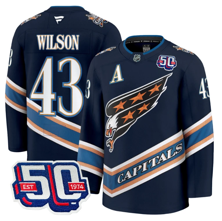 Men Tom Wilson Jersey #43 Washington Capitals Eagle 50th Anniversary Navy by Hockey David