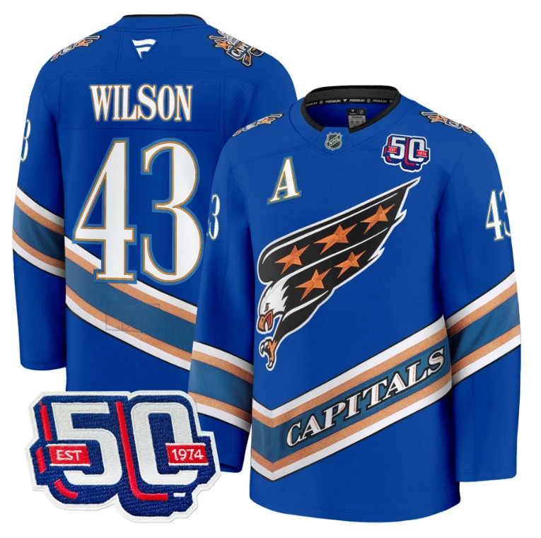 Men Tom Wilson Jersey #43 Washington Capitals Eagle 50th Anniversary Royal by Hockey David