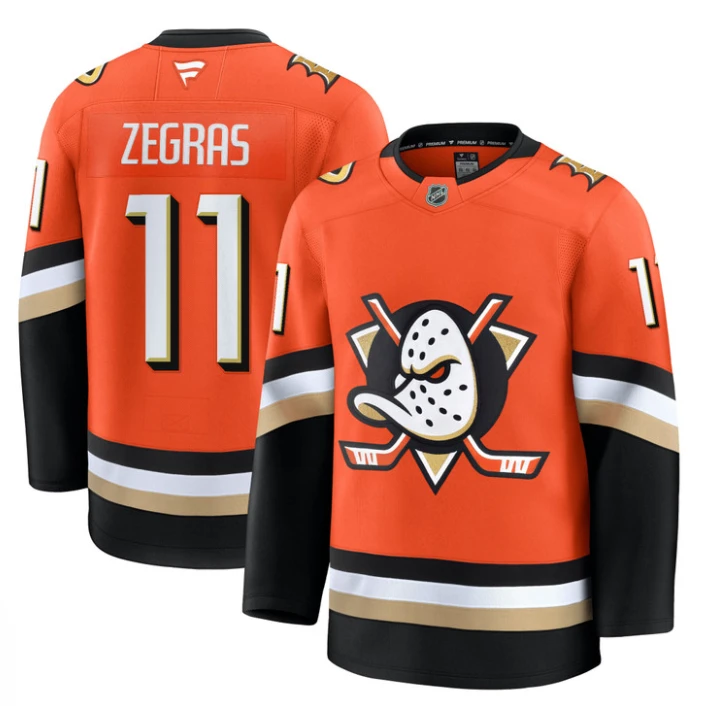 Men Trevor Zegras Jersey #11 Anaheim Ducks 2025 Premium Stitched Home by Hockey David